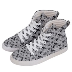 8 bit newspaper pattern, gazette collage black and white Women s Hi-Top Skate Sneakers