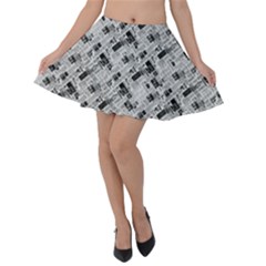 8 bit newspaper pattern, gazette collage black and white Velvet Skater Skirt