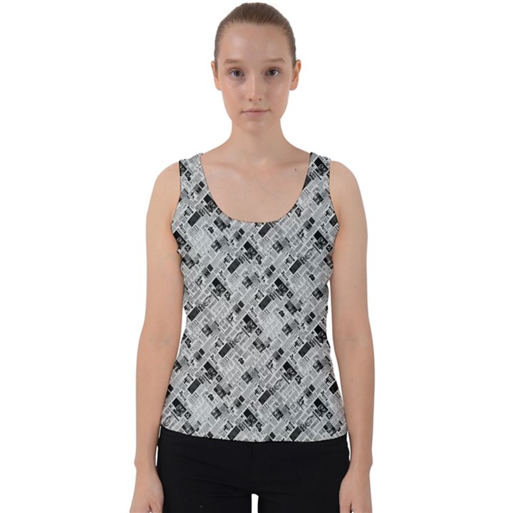 8 bit newspaper pattern, gazette collage black and white Velvet Tank Top