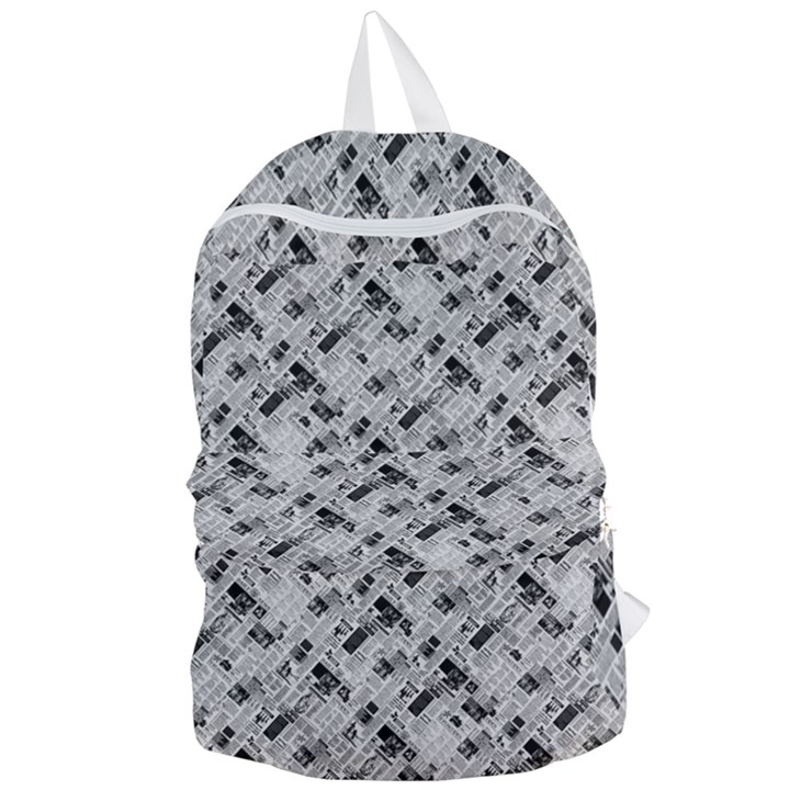 8 bit newspaper pattern, gazette collage black and white Foldable Lightweight Backpack