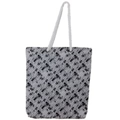 8 bit newspaper pattern, gazette collage black and white Full Print Rope Handle Tote (Large)