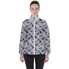 8 bit newspaper pattern, gazette collage black and white Women s High Neck Windbreaker