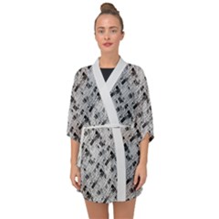 8 bit newspaper pattern, gazette collage black and white Half Sleeve Chiffon Kimono