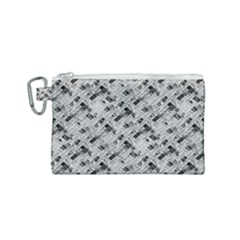 8 bit newspaper pattern, gazette collage black and white Canvas Cosmetic Bag (Small)