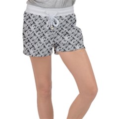 8 bit newspaper pattern, gazette collage black and white Velour Lounge Shorts