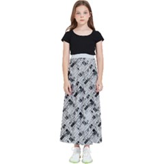 8 bit newspaper pattern, gazette collage black and white Kids  Flared Maxi Skirt