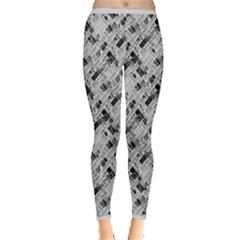 8 bit newspaper pattern, gazette collage black and white Inside Out Leggings