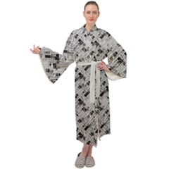 8 bit newspaper pattern, gazette collage black and white Maxi Velour Kimono