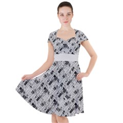 8 bit newspaper pattern, gazette collage black and white Cap Sleeve Midi Dress