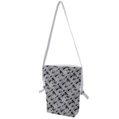 8 Bit Newspaper Pattern, Gazette Collage Black And White Folding Shoulder Bag by Casemiro