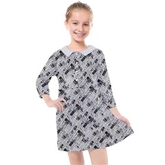 8 bit newspaper pattern, gazette collage black and white Kids  Quarter Sleeve Shirt Dress