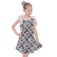 8 bit newspaper pattern, gazette collage black and white Kids  Tie Up Tunic Dress