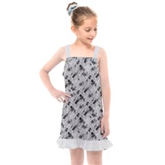 8 bit newspaper pattern, gazette collage black and white Kids  Overall Dress