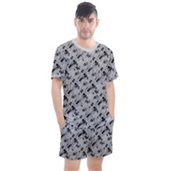 8 Bit Newspaper Pattern, Gazette Collage Black And White Men s Mesh Tee And Shorts Set