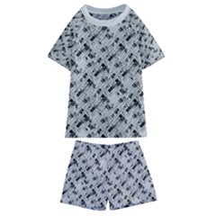 8 bit newspaper pattern, gazette collage black and white Kids  Swim Tee and Shorts Set