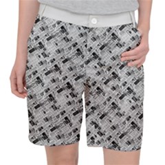 8 bit newspaper pattern, gazette collage black and white Pocket Shorts