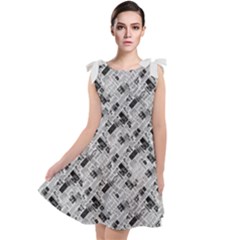 8 bit newspaper pattern, gazette collage black and white Tie Up Tunic Dress