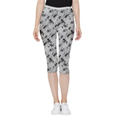 8 Bit Newspaper Pattern, Gazette Collage Black And White Inside Out Lightweight Velour Capri Leggings  by Casemiro