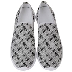 8 bit newspaper pattern, gazette collage black and white Men s Slip On Sneakers