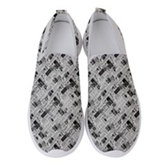 8 bit newspaper pattern, gazette collage black and white Women s Slip On Sneakers