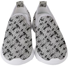 8 bit newspaper pattern, gazette collage black and white Kids  Slip On Sneakers