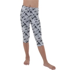 8 bit newspaper pattern, gazette collage black and white Kids  Lightweight Velour Capri Leggings 