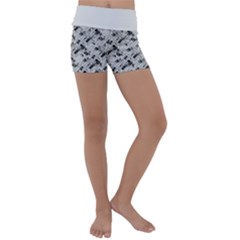 8 bit newspaper pattern, gazette collage black and white Kids  Lightweight Velour Yoga Shorts