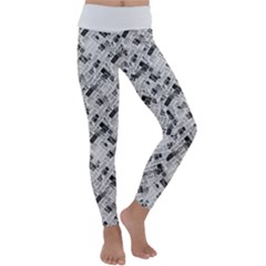 8 bit newspaper pattern, gazette collage black and white Kids  Lightweight Velour Classic Yoga Leggings