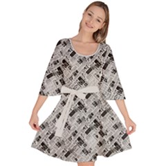 8 bit newspaper pattern, gazette collage black and white Velour Kimono Dress