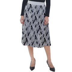 8 bit newspaper pattern, gazette collage black and white Classic Velour Midi Skirt 