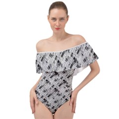 8 bit newspaper pattern, gazette collage black and white Off Shoulder Velour Bodysuit 