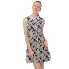 8 bit newspaper pattern, gazette collage black and white Sleeveless Shirt Dress