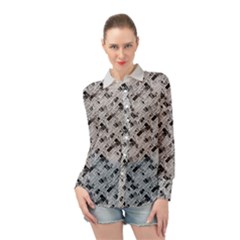 8 bit newspaper pattern, gazette collage black and white Long Sleeve Chiffon Shirt