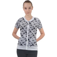 8 bit newspaper pattern, gazette collage black and white Short Sleeve Zip Up Jacket