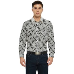 8 bit newspaper pattern, gazette collage black and white Men s Long Sleeve Pocket Shirt 