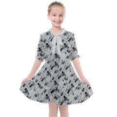 8 bit newspaper pattern, gazette collage black and white Kids  All Frills Chiffon Dress