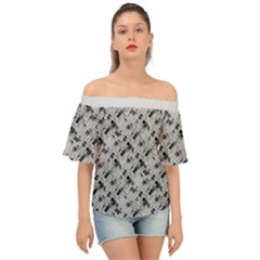 8 bit newspaper pattern, gazette collage black and white Off Shoulder Short Sleeve Top