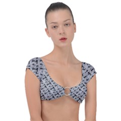 8 bit newspaper pattern, gazette collage black and white Cap Sleeve Ring Bikini Top