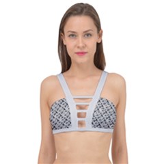 8 bit newspaper pattern, gazette collage black and white Cage Up Bikini Top