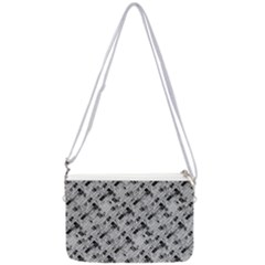 8 bit newspaper pattern, gazette collage black and white Double Gusset Crossbody Bag