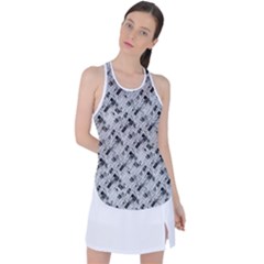 8 bit newspaper pattern, gazette collage black and white Racer Back Mesh Tank Top