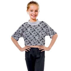 8 bit newspaper pattern, gazette collage black and white Kids Mock Neck Tee