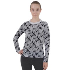 8 bit newspaper pattern, gazette collage black and white Women s Pique Long Sleeve Tee