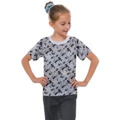 8 bit newspaper pattern, gazette collage black and white Kids  Mesh Piece Tee