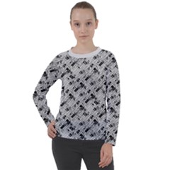 8 bit newspaper pattern, gazette collage black and white Women s Long Sleeve Raglan Tee