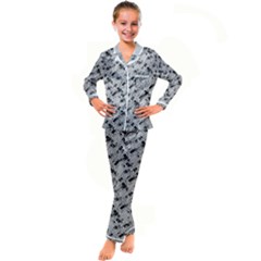 8 bit newspaper pattern, gazette collage black and white Kid s Satin Long Sleeve Pajamas Set