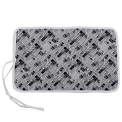 8 bit newspaper pattern, gazette collage black and white Pen Storage Case (L)