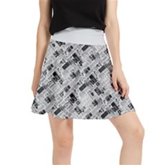 8 bit newspaper pattern, gazette collage black and white Waistband Skirt