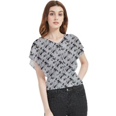 8 bit newspaper pattern, gazette collage black and white Butterfly Chiffon Blouse