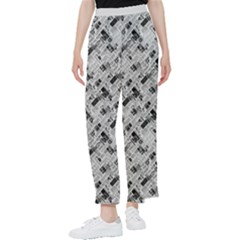 8 bit newspaper pattern, gazette collage black and white Women s Pants 